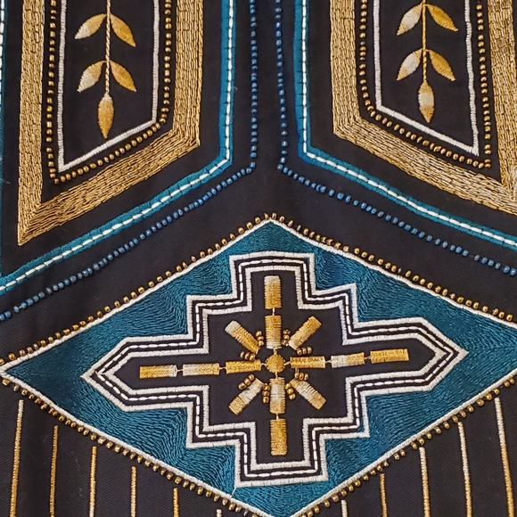 Embroidered Black Blazer with Gold and Blue Accents - Picture 4 of 6